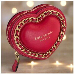 Kate Spade Amour Puffy 3D Heart Red Small Coin Zip Around Wallet Leather Purse